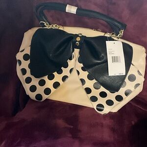 Betsey Johnson Black and Cream Polka Dot Bow Shoulder Bag